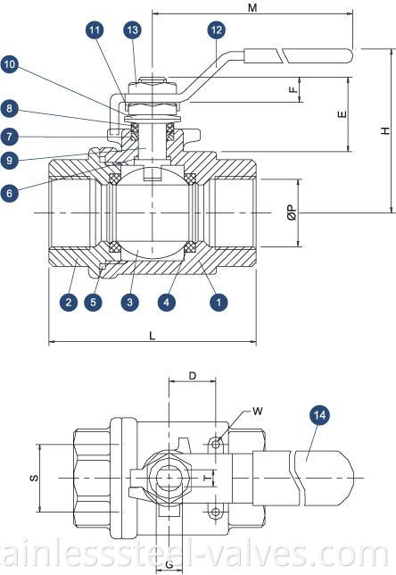 2pc stainless steel threaded ends ball valve